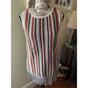 Massimo Dutti Fashion Boho Fringed Striped Yarn Shirt Women S NWT